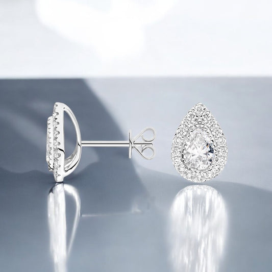 Pear Lab Grown Diamond Halo Stud Earrings