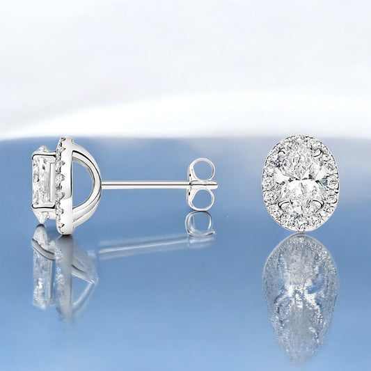 Oval Lab Grown Diamond Halo Stud Earrings