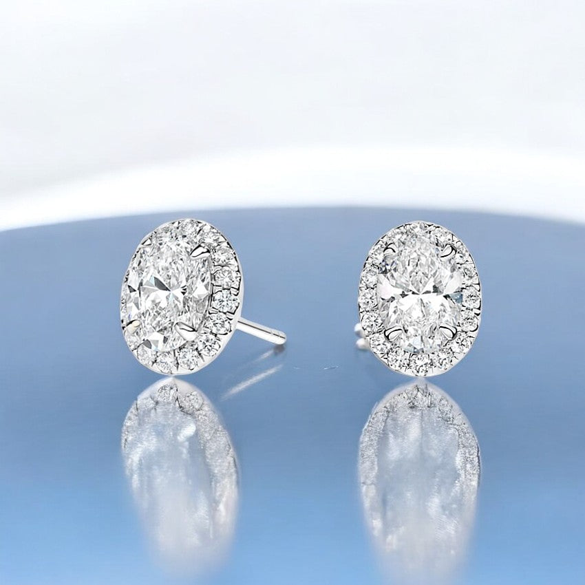 Oval Lab Grown Diamond Halo Stud Earrings