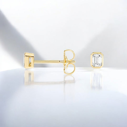 Emerald Cut Lab Diamond Bezel Stud Earrings