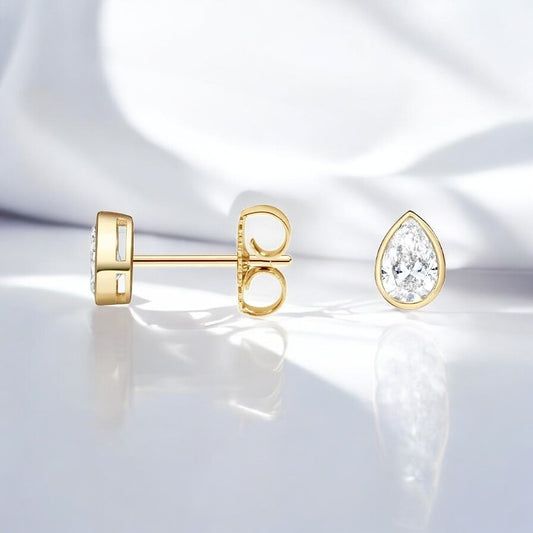 Pear Shaped Lab Diamond Bezel Stud Earrings