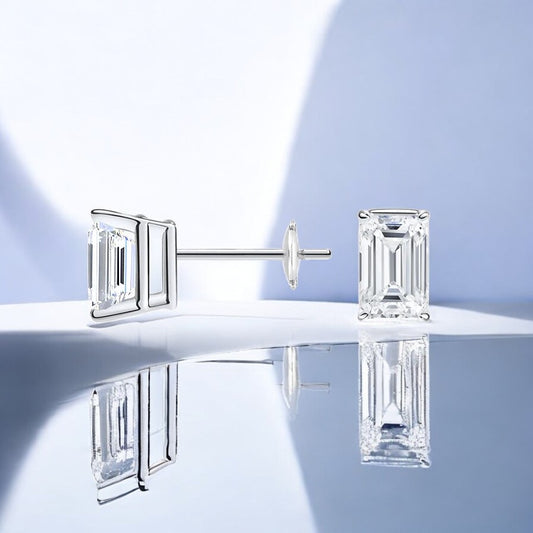 Emerald Cut Lab Grown Diamond Stud Earrings