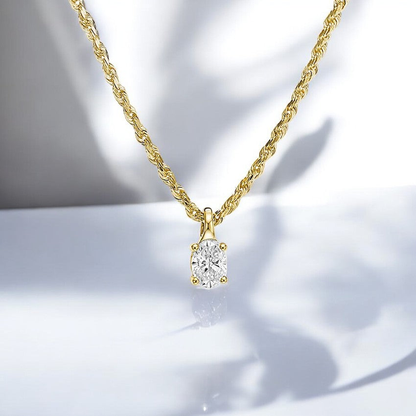 Oval Lab Diamond Rope Chain Pendant Necklace