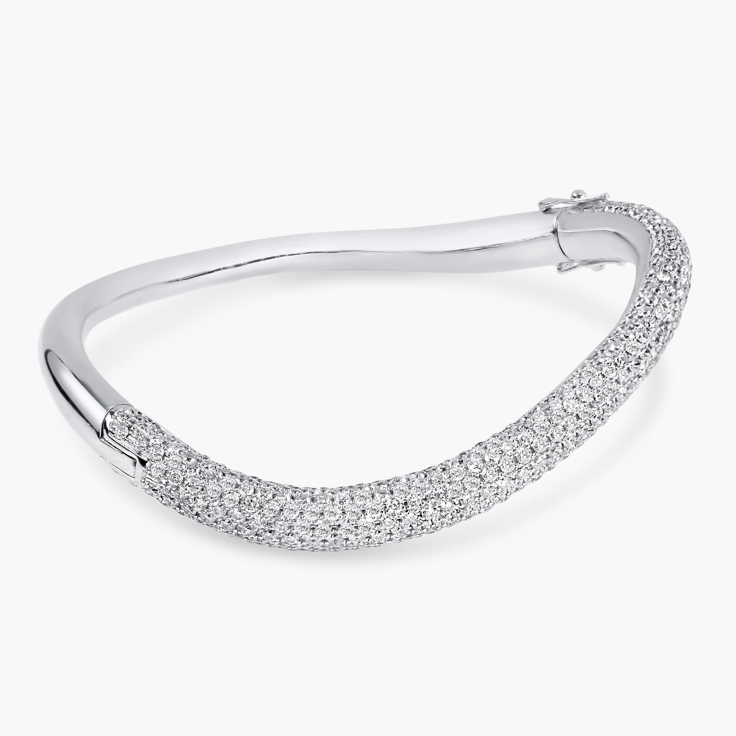 14K White Gold Pave Diamond Curved Bangle-BG120285BW-1