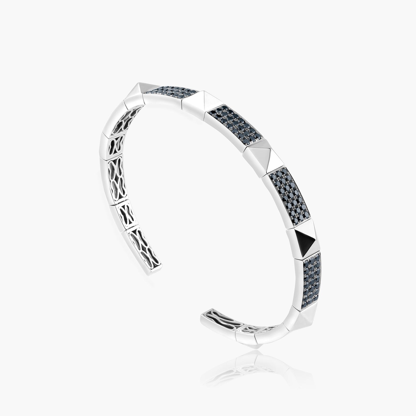 18K White Gold Statement Cuff Bangle-BG601879043