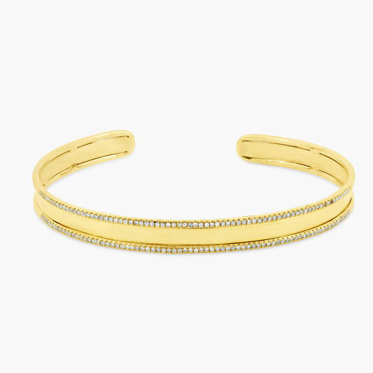 14K Yellow Gold Two Row Diamond Cuff Bangle-BG604488L01