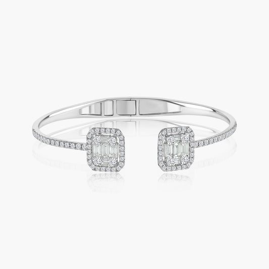 18K White Gold Baguette Cuff Bangle-BG605417L02