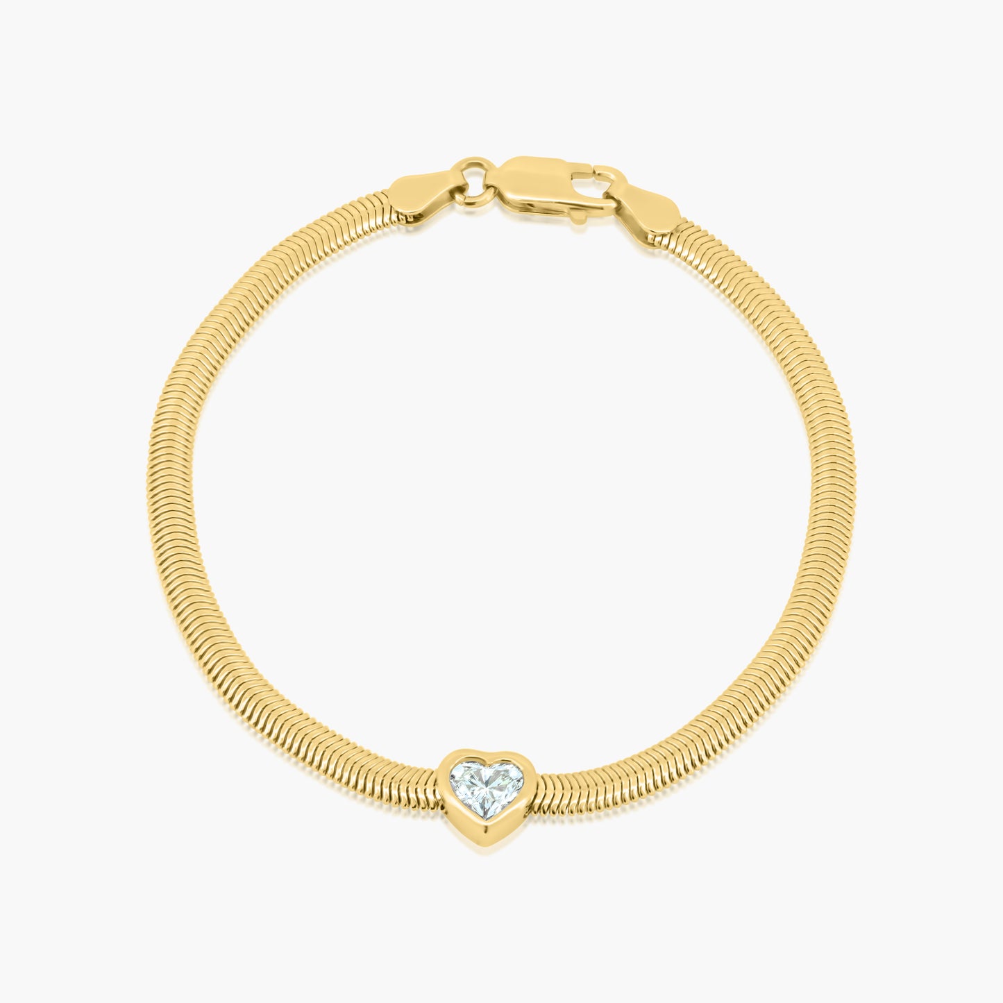 14K Yellow Gold Heart Bezel Snake Bracelet - BHS50SE