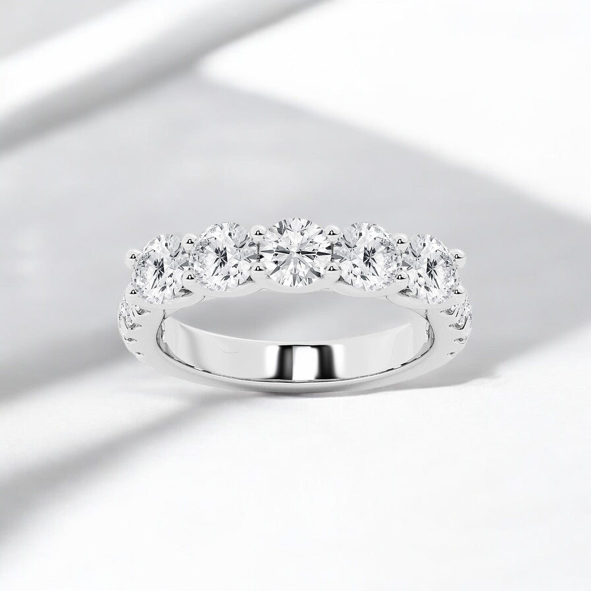 Round Lab Grown Diamond Five Stone with Side Stones Fashion Band