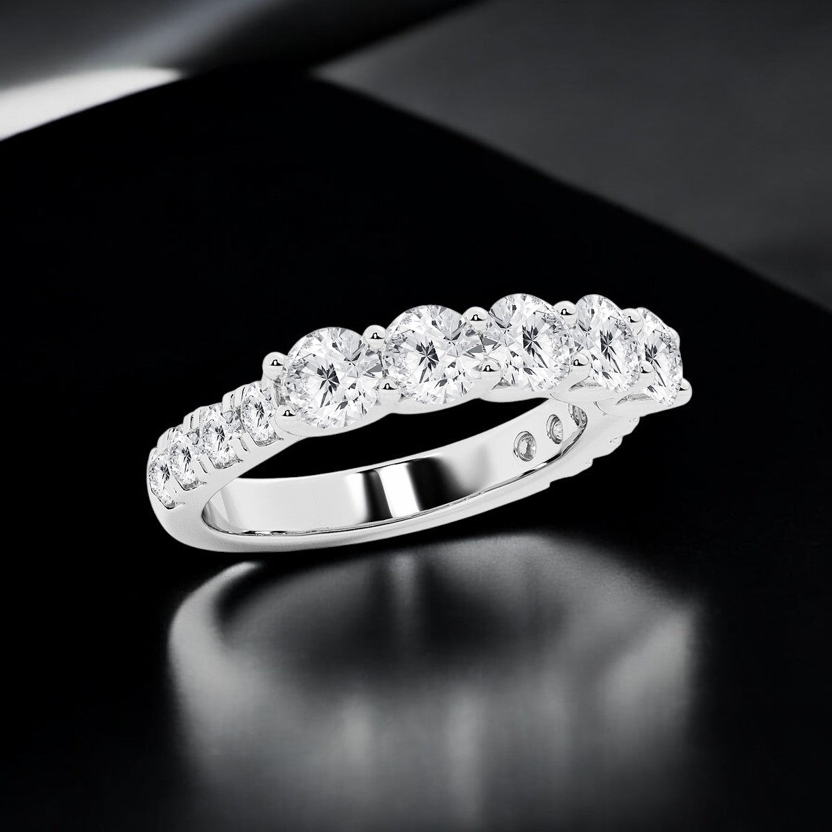 Round Lab Grown Diamond Five Stone with Side Stones Fashion Band