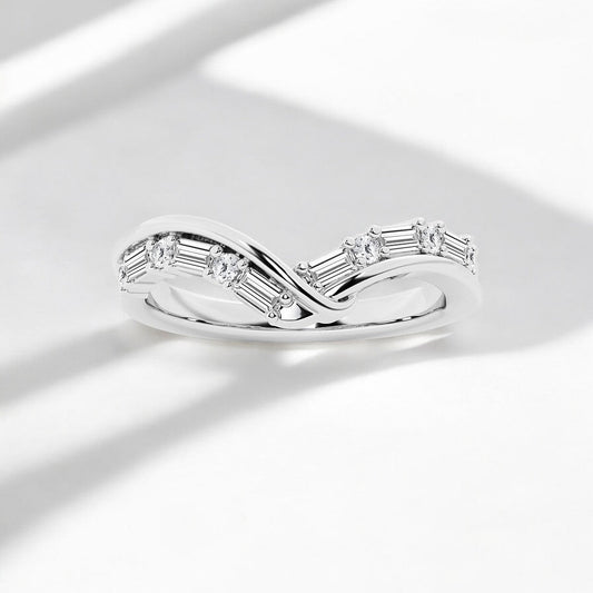 Round and Baguette Lab Grown Diamond Chevron Fashion Band