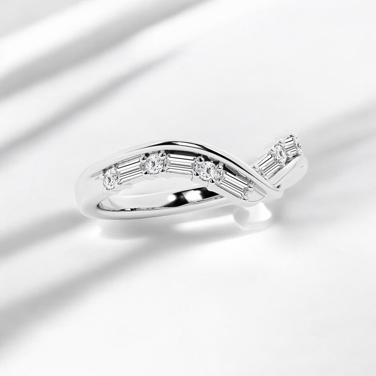 Round and Baguette Lab Grown Diamond Chevron Fashion Band