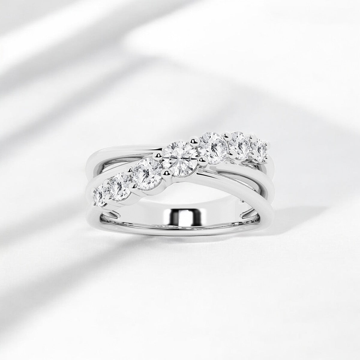 Round Lab Grown Diamond Seven-Stone Crossover Fashion Band