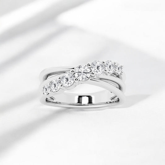 Round Lab Grown Diamond Seven-Stone Crossover Fashion Band
