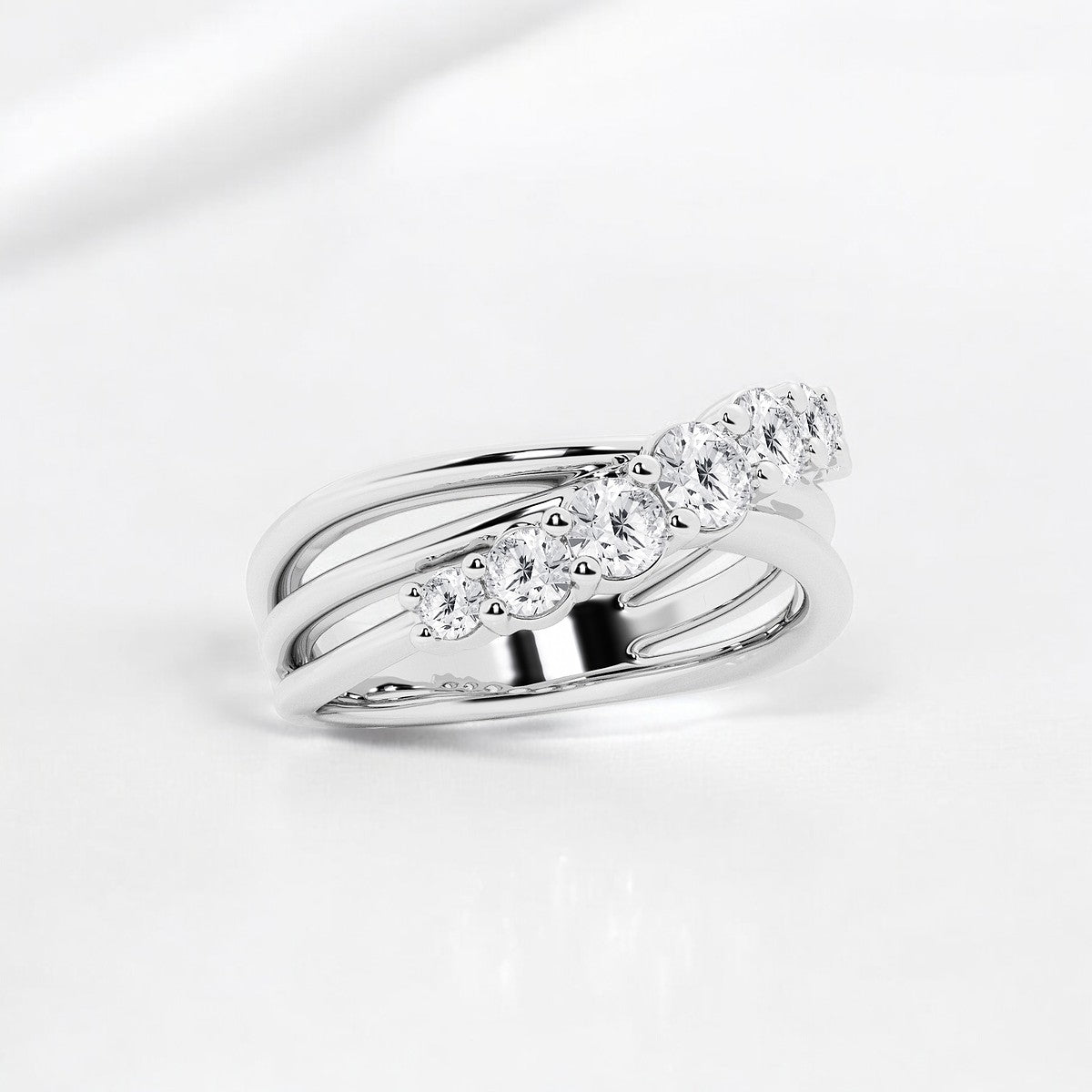 Round Lab Grown Diamond Seven-Stone Crossover Fashion Band