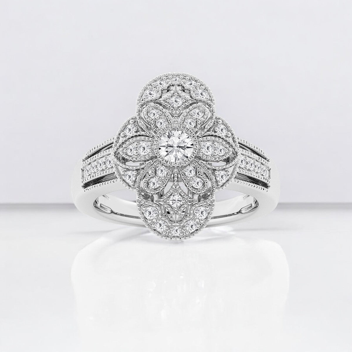 Round Lab Grown Diamond Art Deco Fashion Band