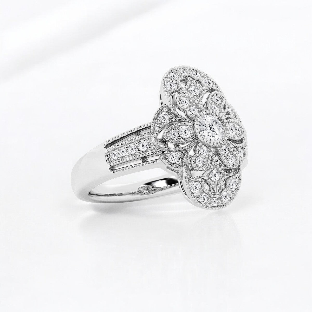 Round Lab Grown Diamond Art Deco Fashion Band