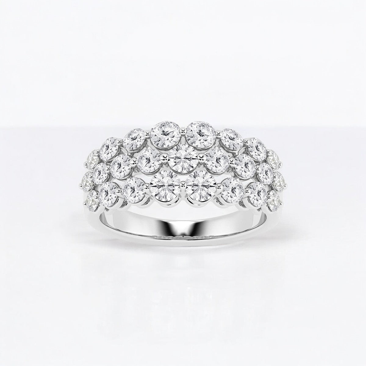 Round Lab Grown Diamond Floating Three Row Fashion Band