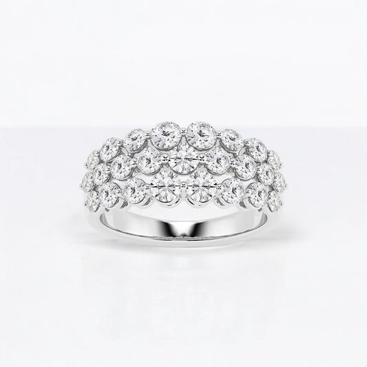 Round Lab Grown Diamond Floating Three Row Fashion Band