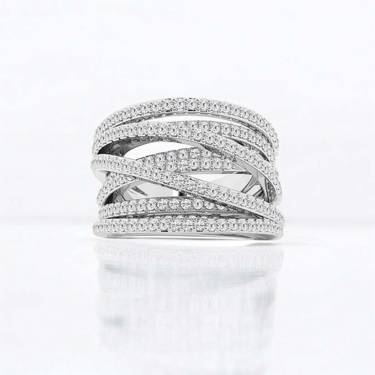 Round Lab Grown Diamond Abstract Crossover Wide Fashion Band