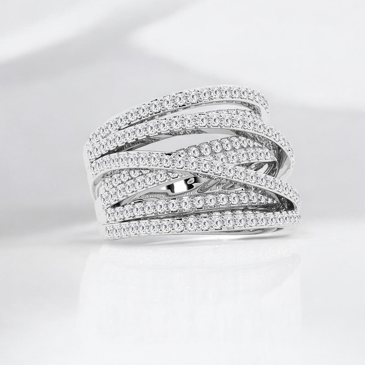 Round Lab Grown Diamond Abstract Crossover Wide Fashion Band