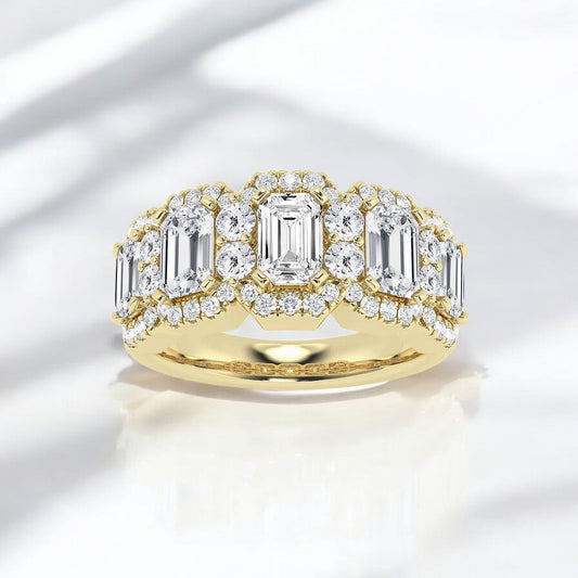 Emerald and Round Lab Grown Diamond Fashion Band