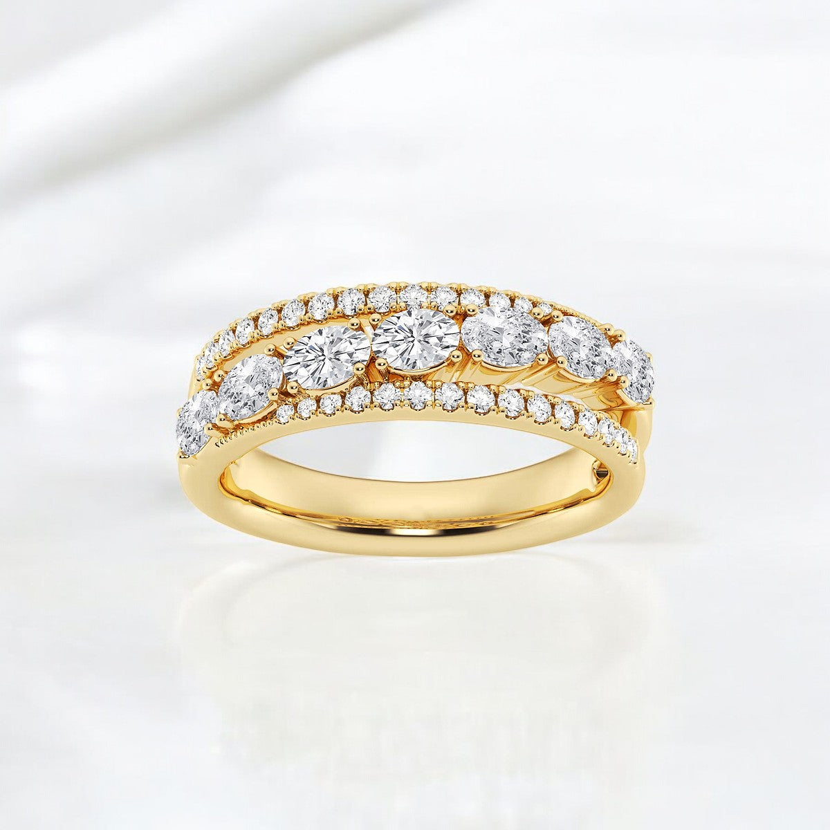 Oval and Round Lab Grown Diamond Crossover Fashion Band