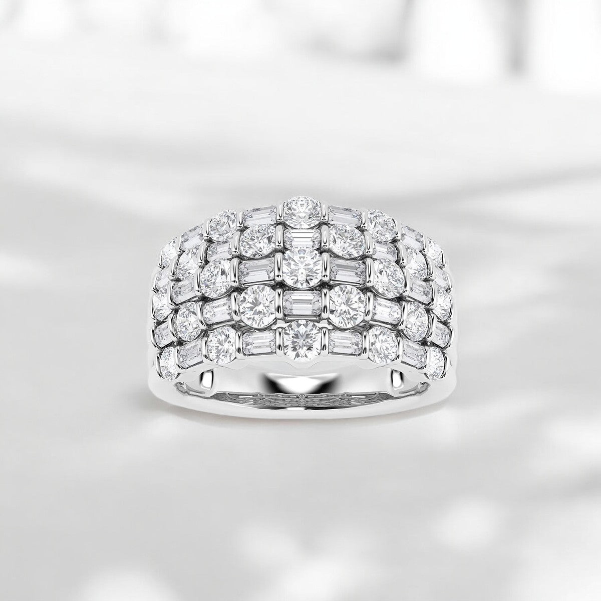 Baguette and Round Lab Grown Diamond Bamboo Fashion Band