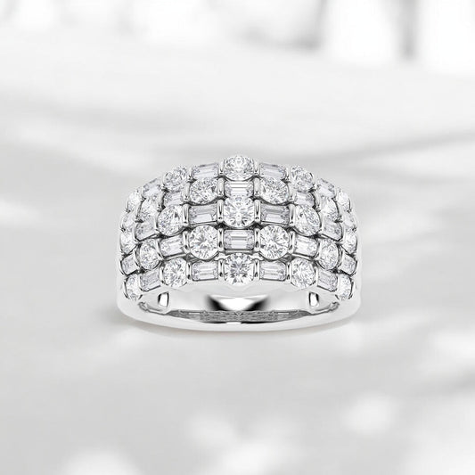 Baguette and Round Lab Grown Diamond Bamboo Fashion Band