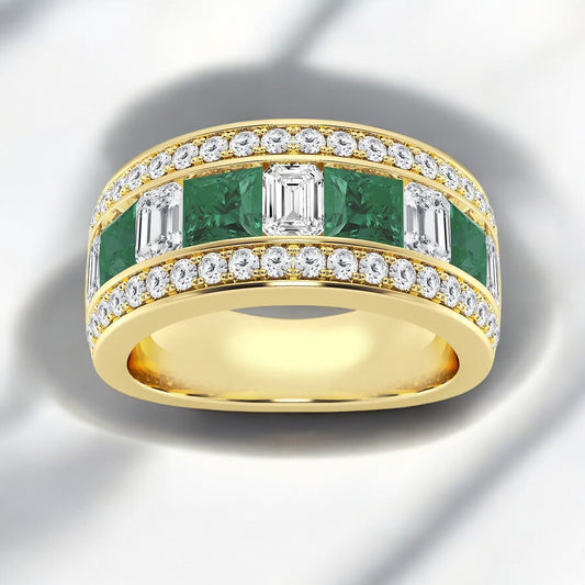 4.90mm & 5.10mm Princess Cut Created Emerald and Emerald & Round Lab Grown Diamond Fashion Band