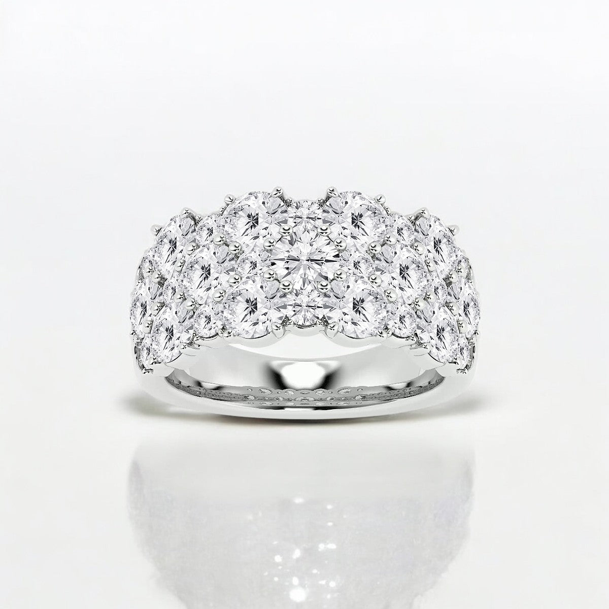 Round Lab Grown Diamond Three Row Fashion Band