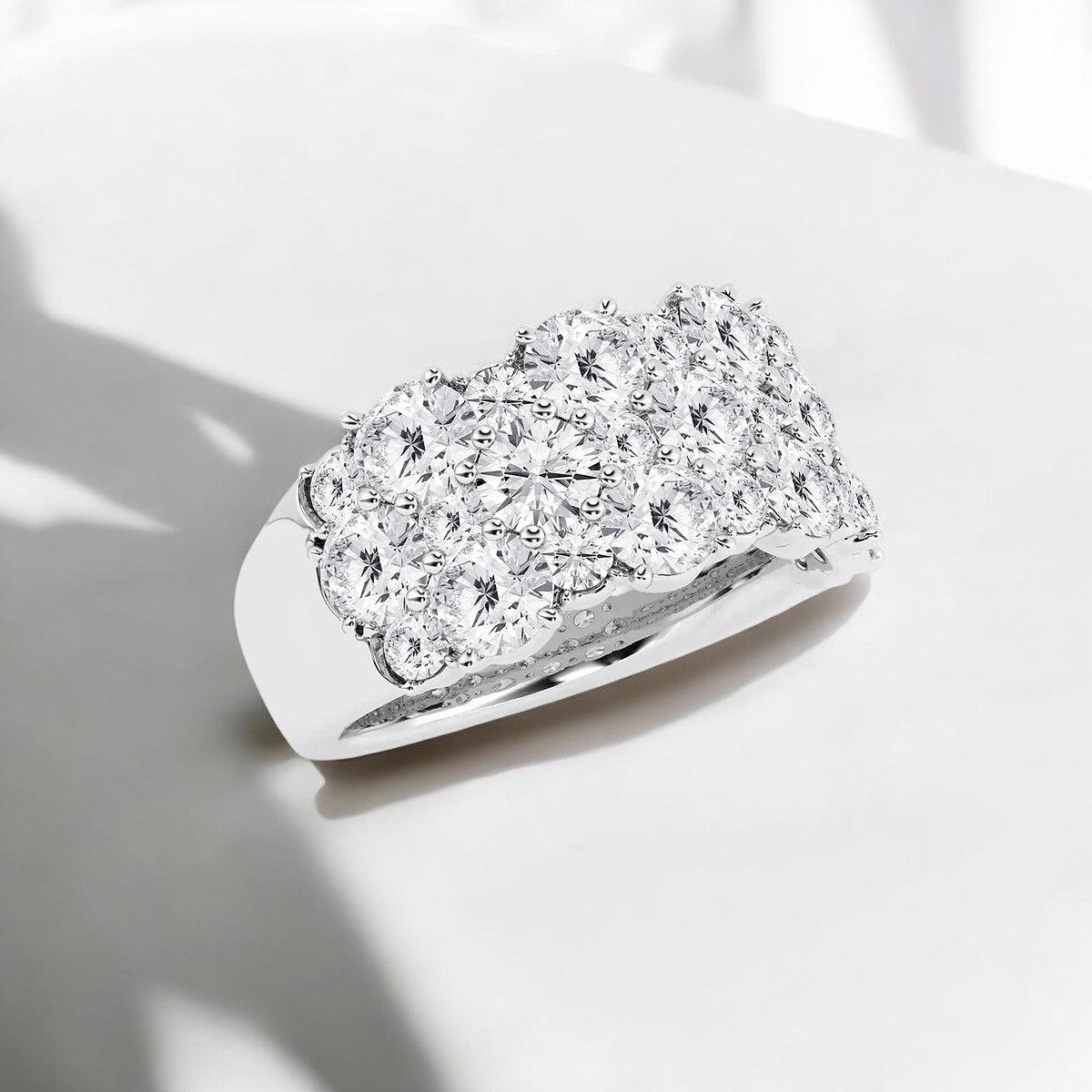 Round Lab Grown Diamond Three Row Fashion Band