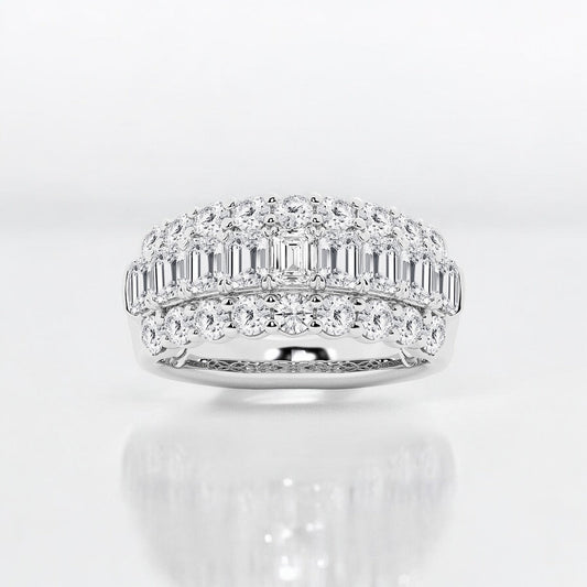 Emerald and Round Lab Grown Diamond Three Row Fashion Band