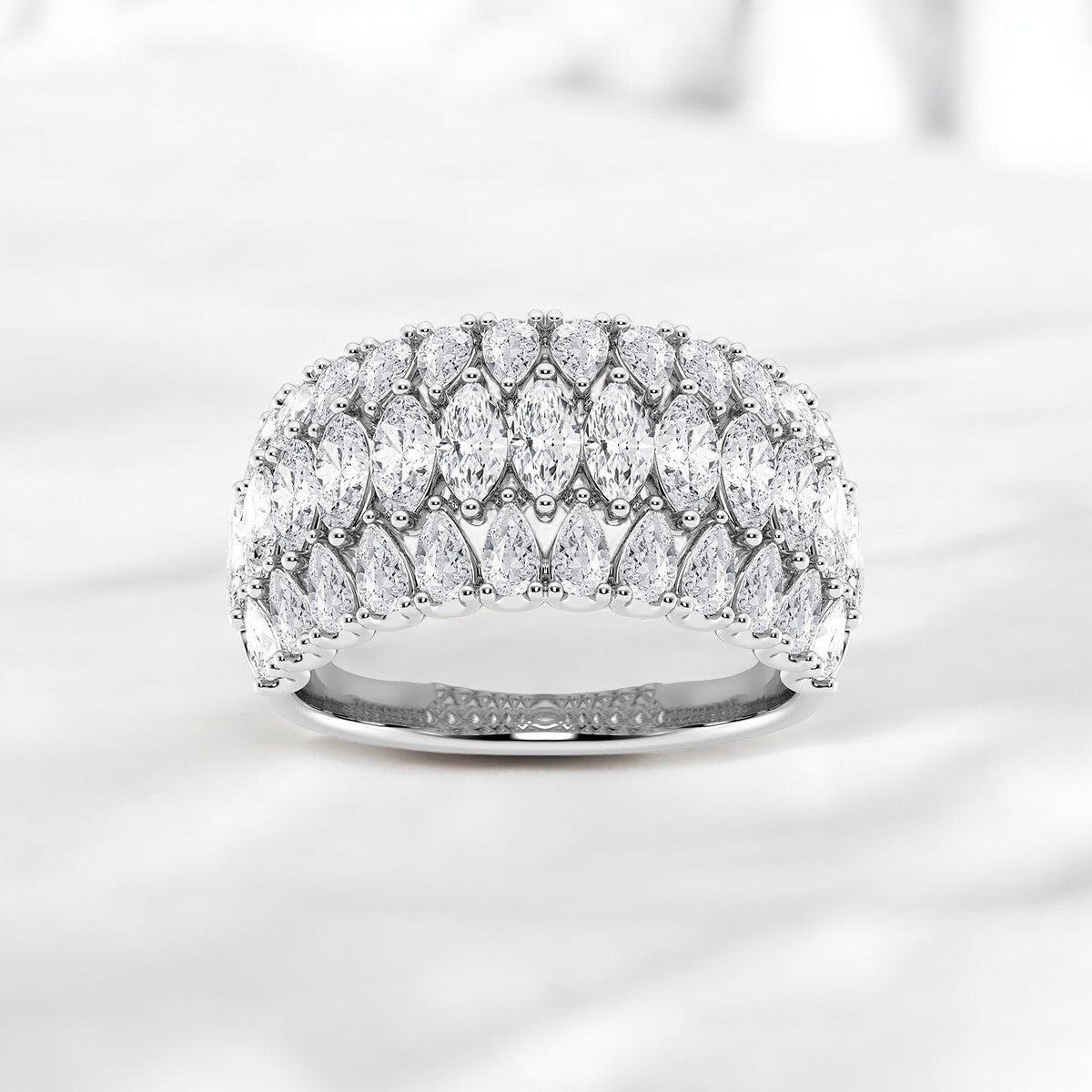 Pear and Marquise Lab Grown Diamond Triple Row Fashion Band