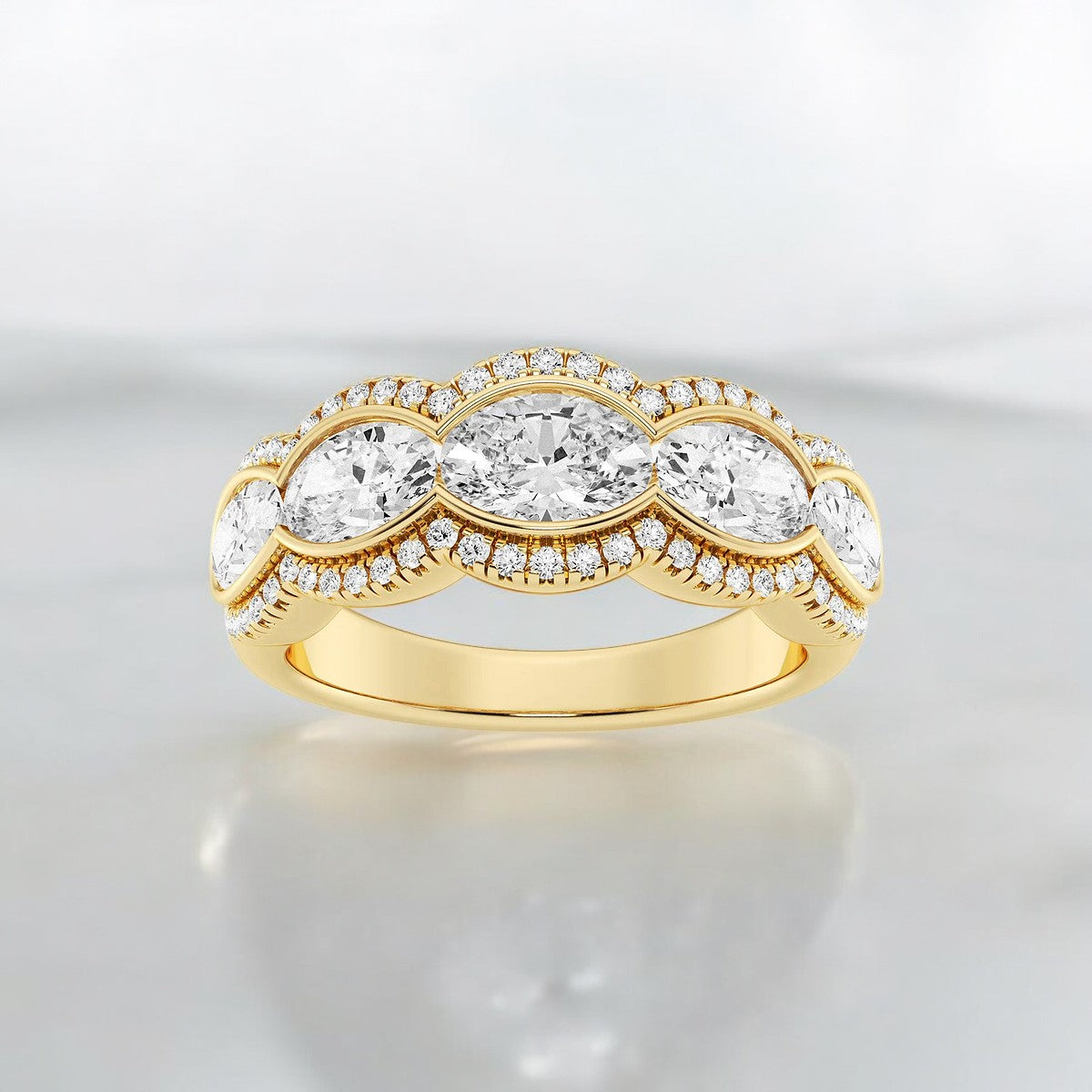 Oval Lab Grown Diamond Five-Stone Halo Fashion Band
