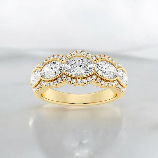 Oval Lab Grown Diamond Five-Stone Halo Fashion Band
