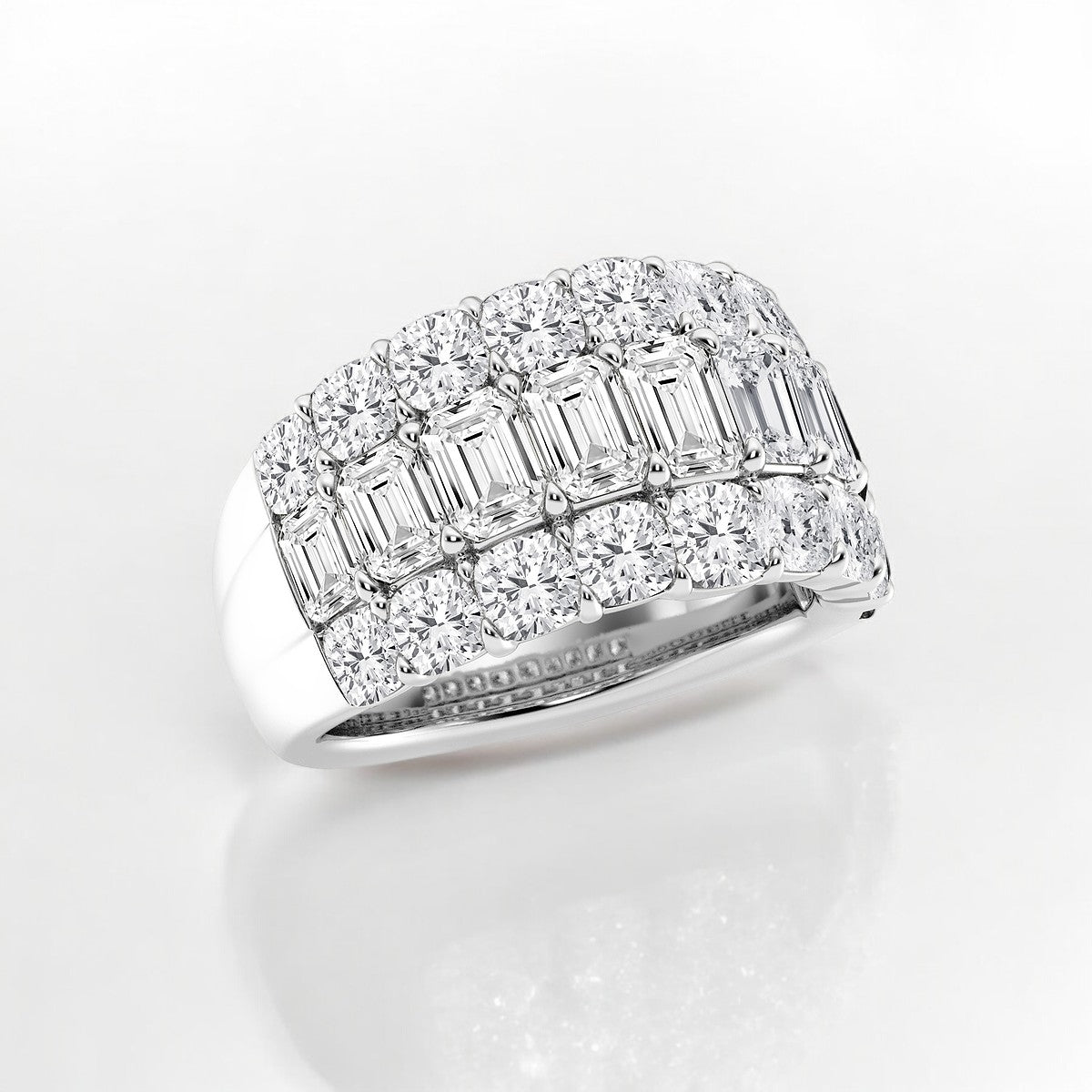 Emerald and Cushion Lab Grown Diamond Three Row Fashion Band