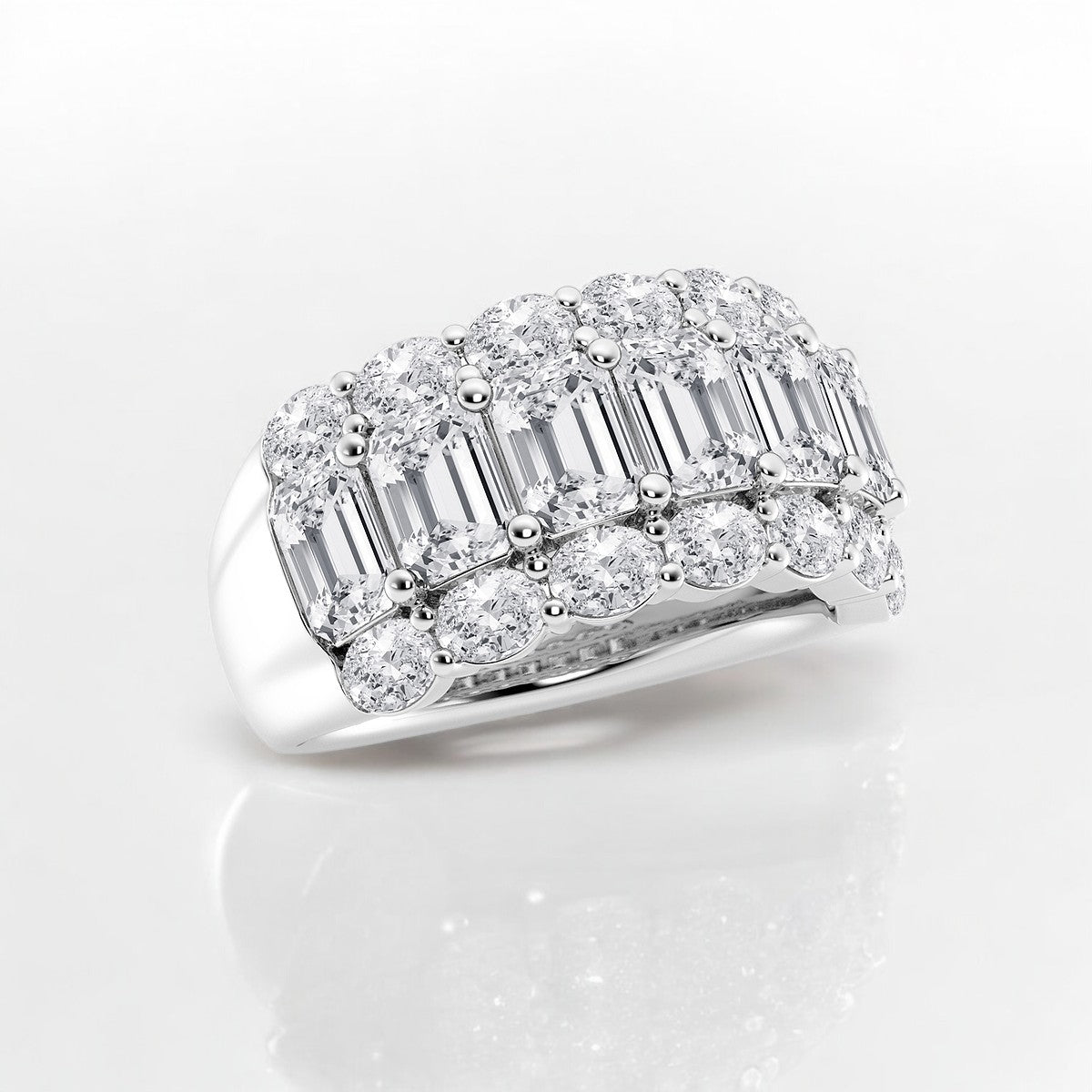 Emerald Lab Grown Diamond Three Row Fashion Band