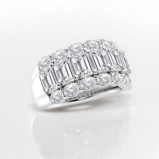 Emerald Lab Grown Diamond Three Row Fashion Band