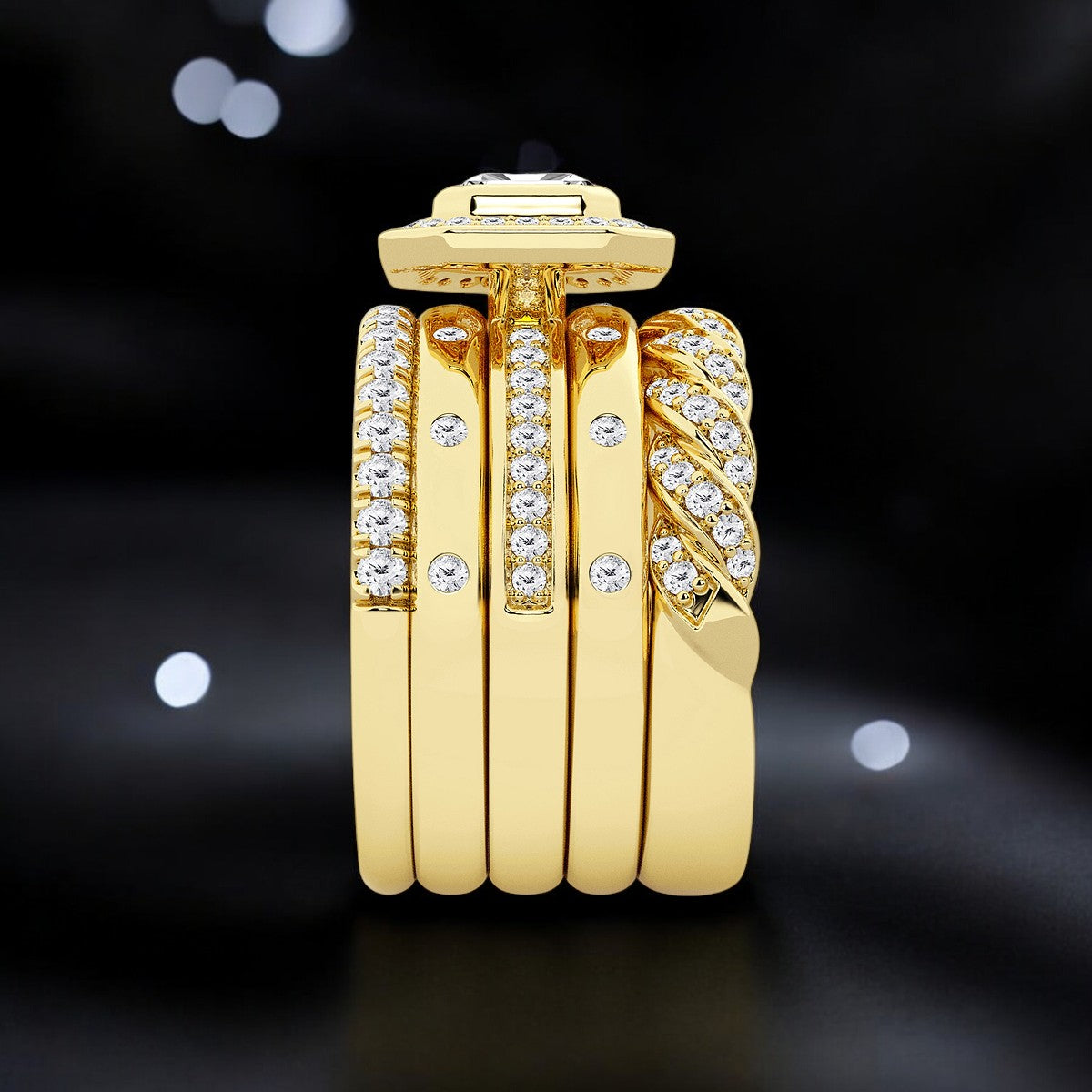 Emerald Lab Grown Diamond East-West Five Piece Fashion Band