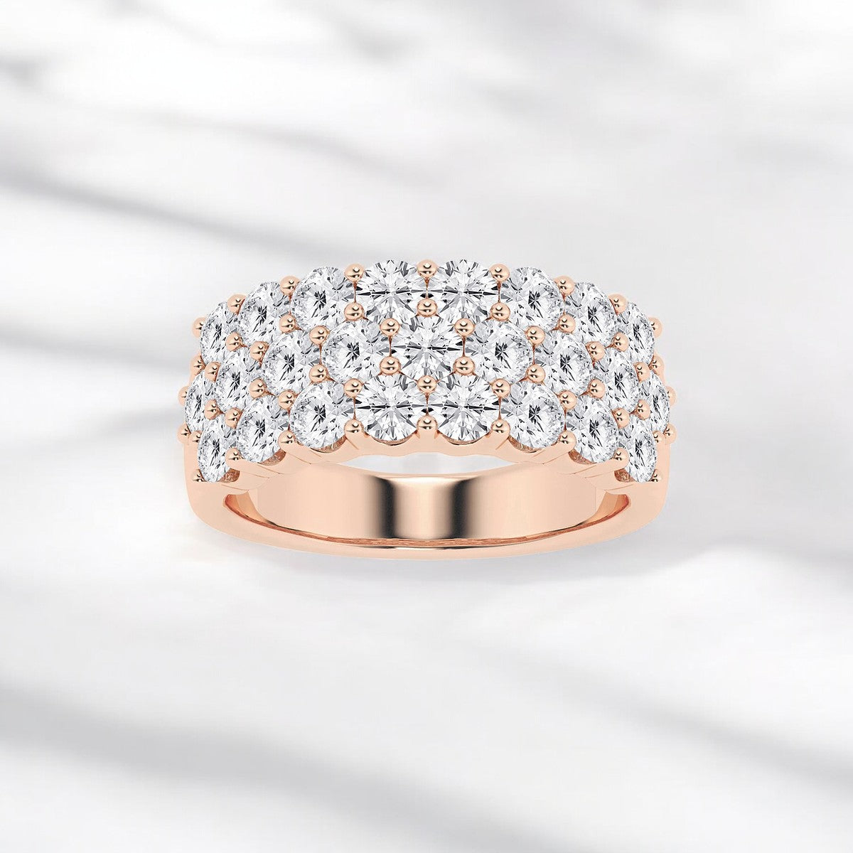 Round Lab Grown Diamond Three Row Fashion Band