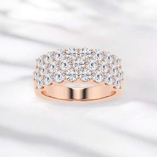 Round Lab Grown Diamond Three Row Fashion Band
