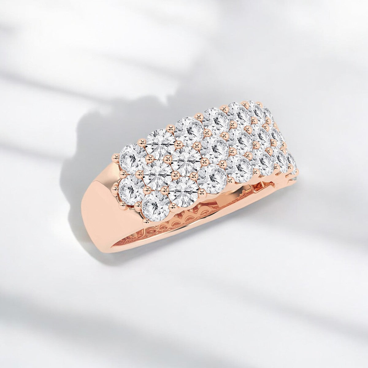 Round Lab Grown Diamond Three Row Fashion Band