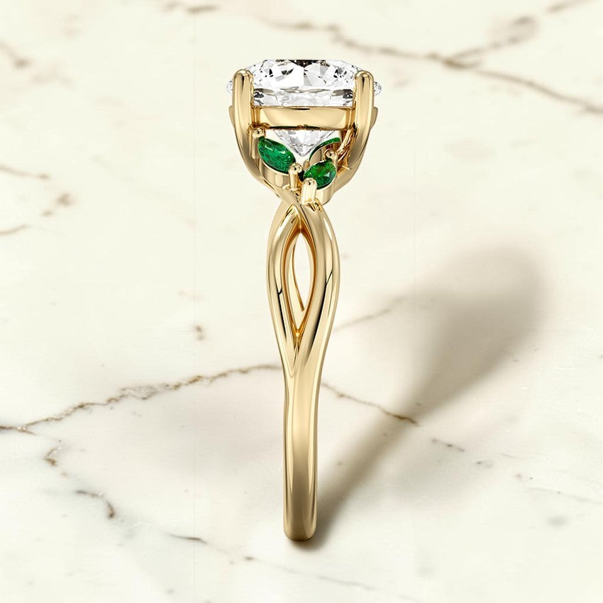 Florence Ring With Lab Emerald Accents in 14K Yellow Gold
