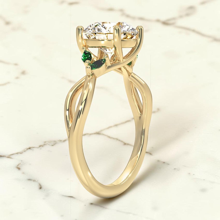 Florence Ring With Lab Emerald Accents in 14K Yellow Gold