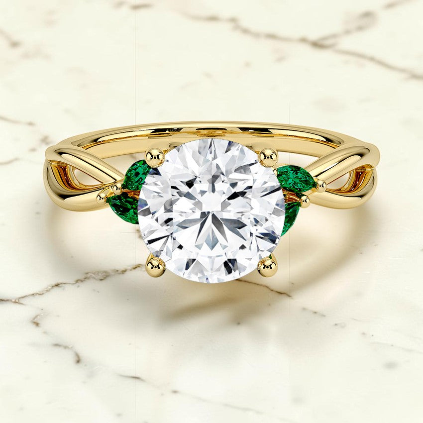 Florence Ring With Lab Emerald Accents in 14K Yellow Gold