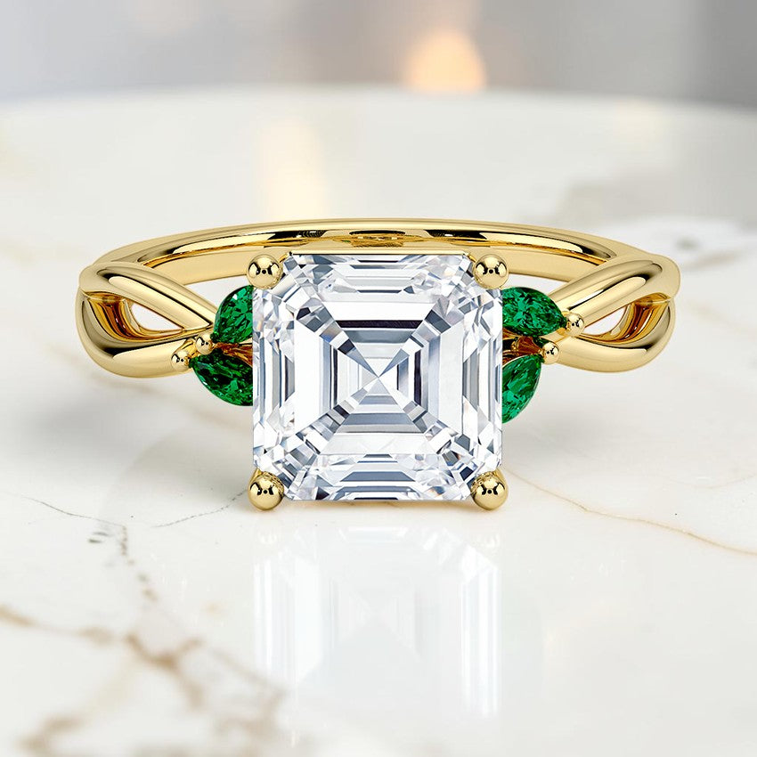Florence Ring With Lab Emerald Accents in 14K Yellow Gold