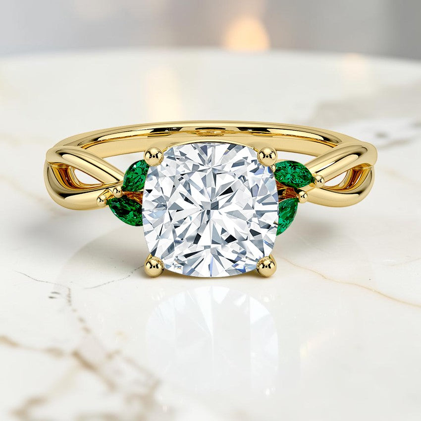 Florence Ring With Lab Emerald Accents in 14K Yellow Gold
