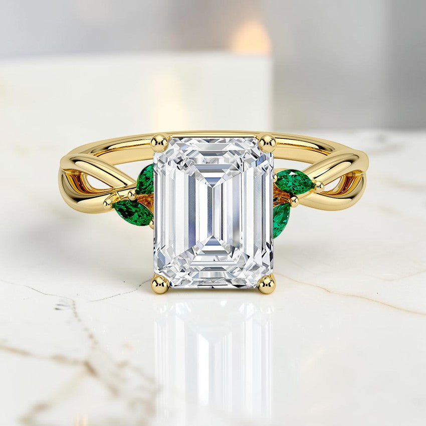 Florence Ring With Lab Emerald Accents in 14K Yellow Gold