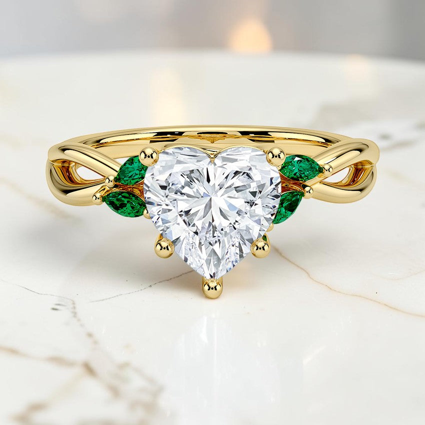 Florence Ring With Lab Emerald Accents in 14K Yellow Gold
